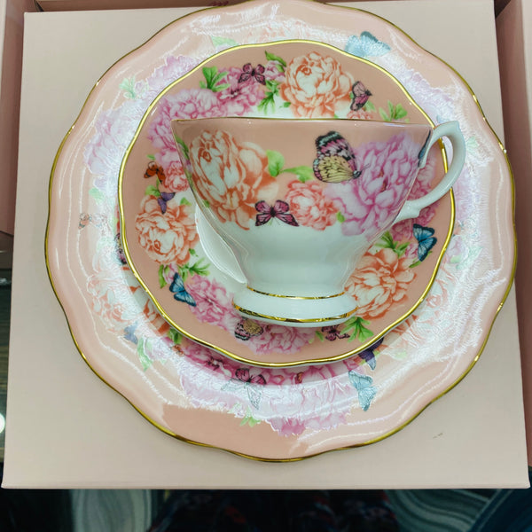 Royal Albert Miranda Kerr for Friendship 3pc Set Teacup, Saucer & Plate 8" Hope, Coral