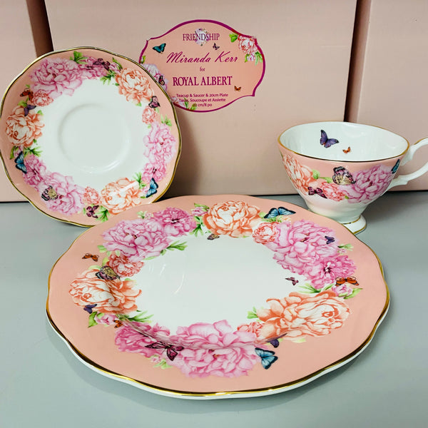 Royal Albert Miranda Kerr for Friendship 3pc Set Teacup, Saucer & Plate 8" Hope, Coral