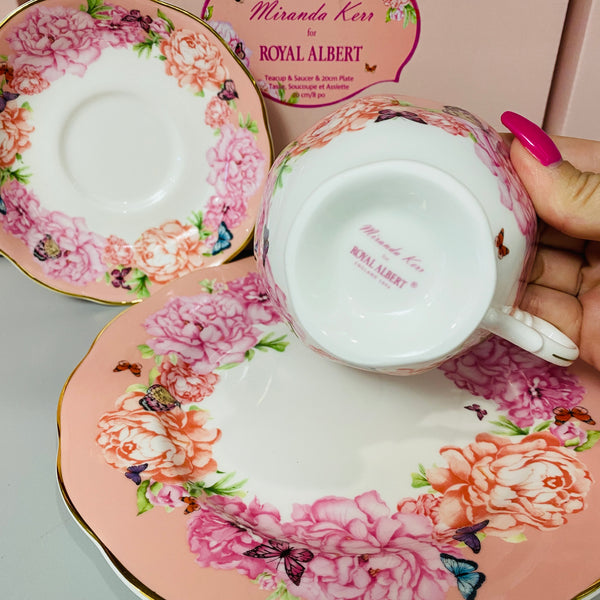 Royal Albert Miranda Kerr for Friendship 3pc Set Teacup, Saucer & Plate 8" Hope, Coral