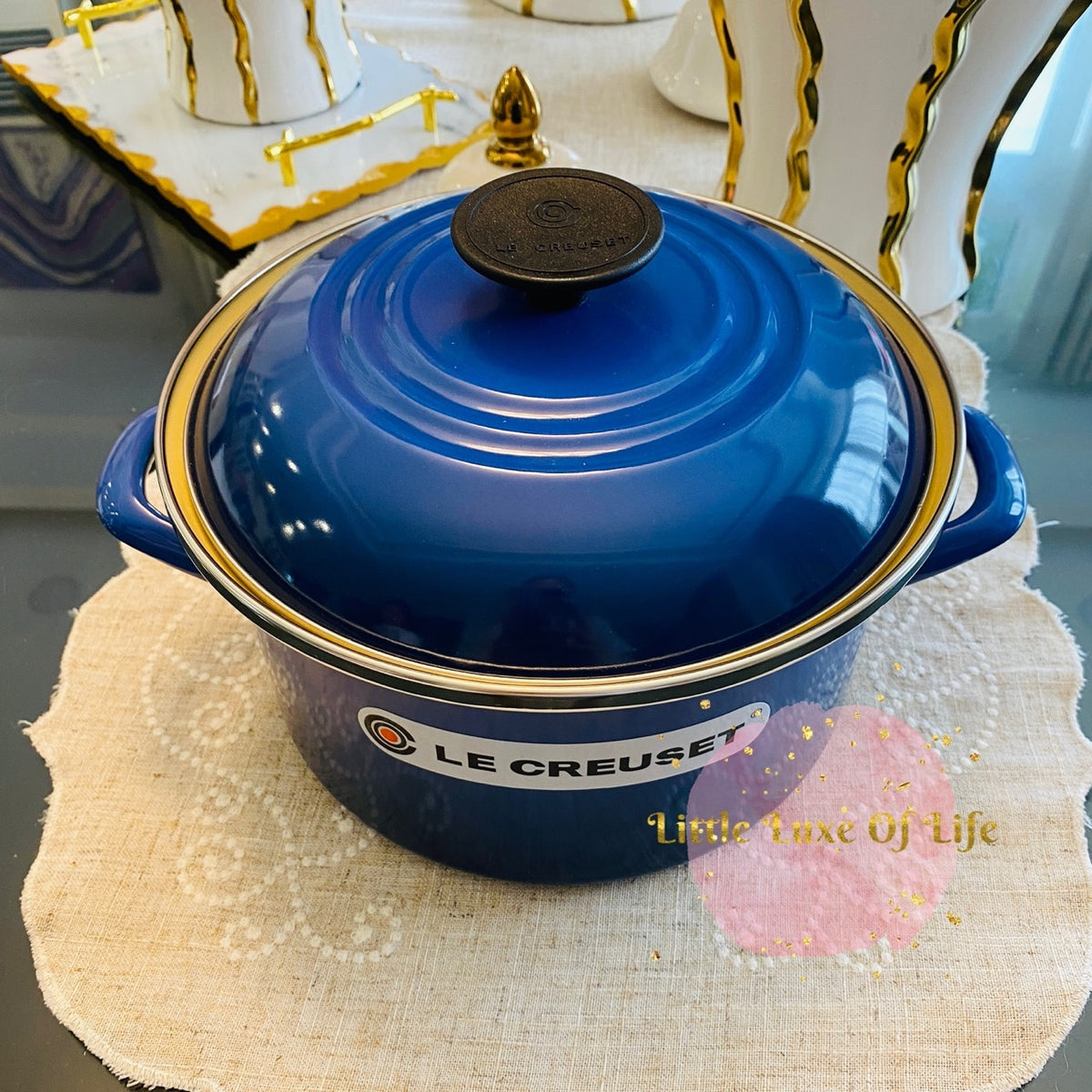 LE CREUSET ブルー 14cm ココット・ロンド 14cm ベアーツマミ コースタルブルー | ベビー