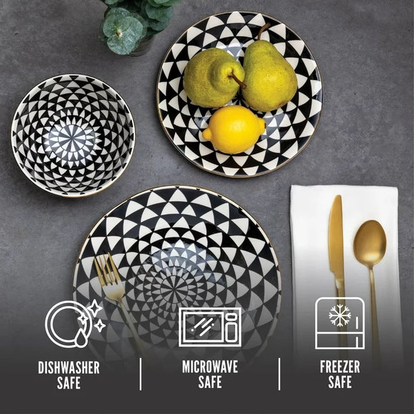 Thyme & Table Dinnerware Black & White Medallion Stoneware, 12 Piece Set