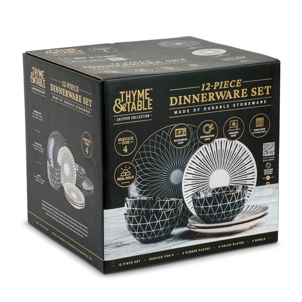 Thyme & Table Calypso 12 Piece Stoneware Dinnerware Set, Service for 4