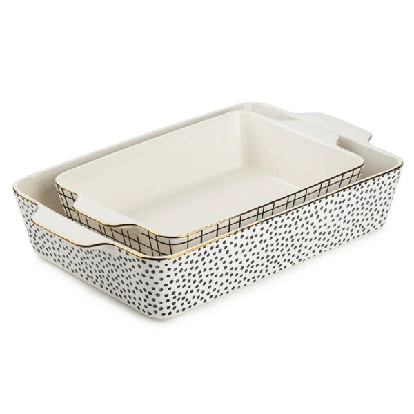 Thyme & Table Stoneware Rectangular Baker, Baking Dish, Black & White Dot, 2-Piece Set