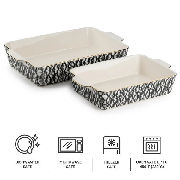 Thyme & Table Stoneware Rectangular Baker, Black & White Geo, 2-Piece Set