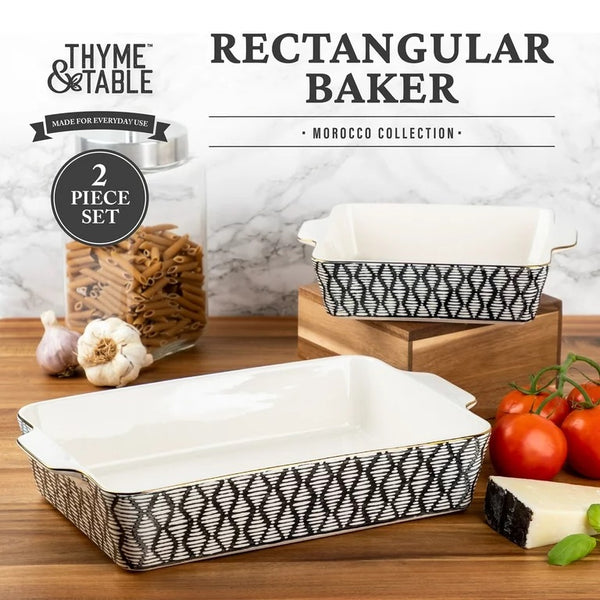 Thyme & Table Stoneware Rectangular Baker, Black & White Geo, 2-Piece Set
