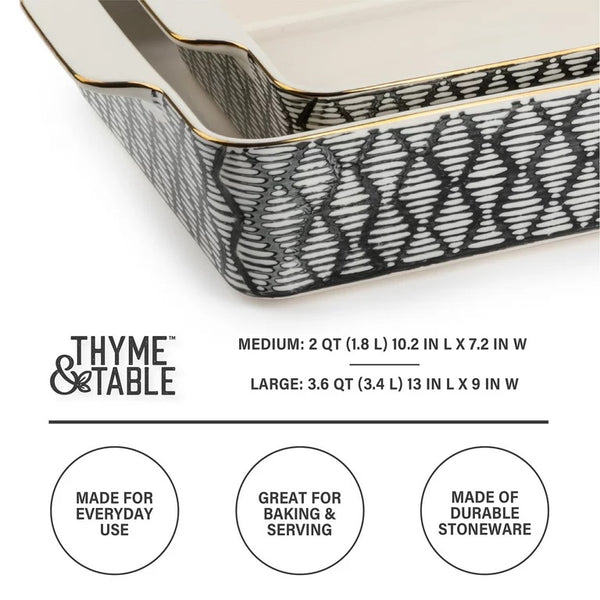 Thyme & Table Stoneware Rectangular Baker, Black & White Geo, 2-Piece Set