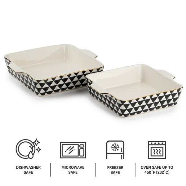 Thyme & Table Stoneware Square Baker, Black & White Medallian, 2-Piece Set