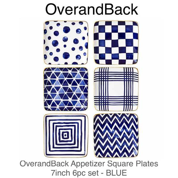 OverandBack Appetizer Square Plates 6-pack - BLUE