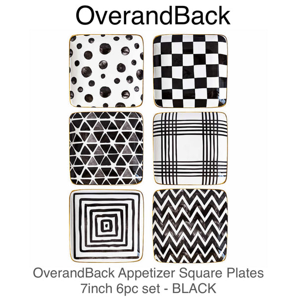 OverandBack Appetizer Square Plates 6-pack - BLACK