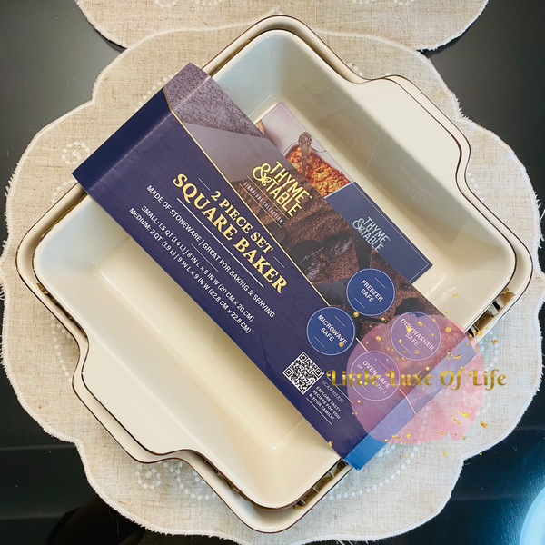 Thyme & Table Stoneware Square Baker, Black & White Medallian, 2-Piece Set