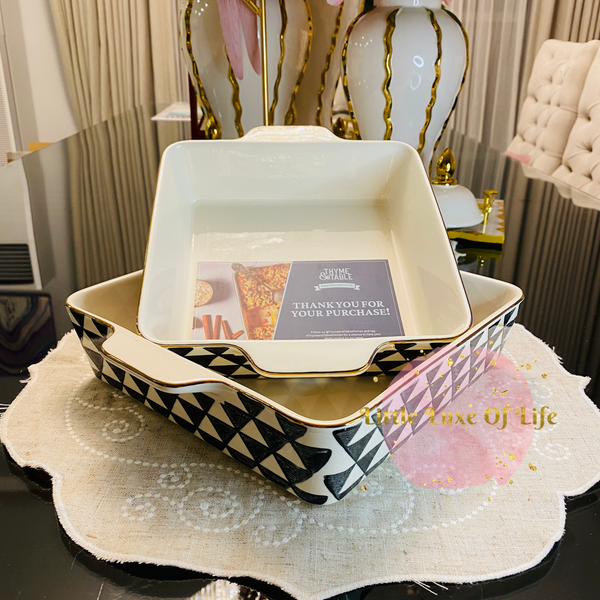 Thyme & Table Stoneware Square Baker, Black & White Medallian, 2-Piece Set