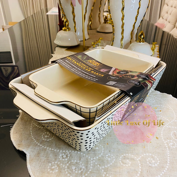 Thyme & Table Stoneware Rectangular Baker, Baking Dish, Black & White Dot, 2-Piece Set