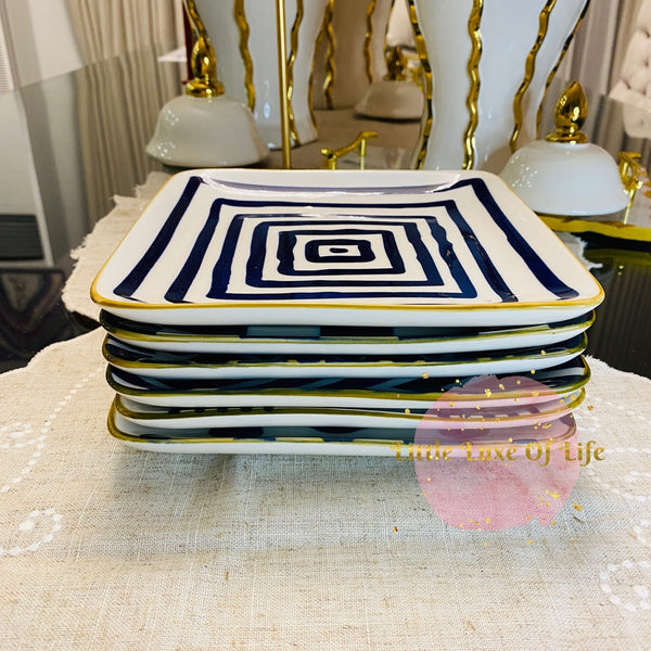 OverandBack Appetizer Square Plates 6-pack - BLUE