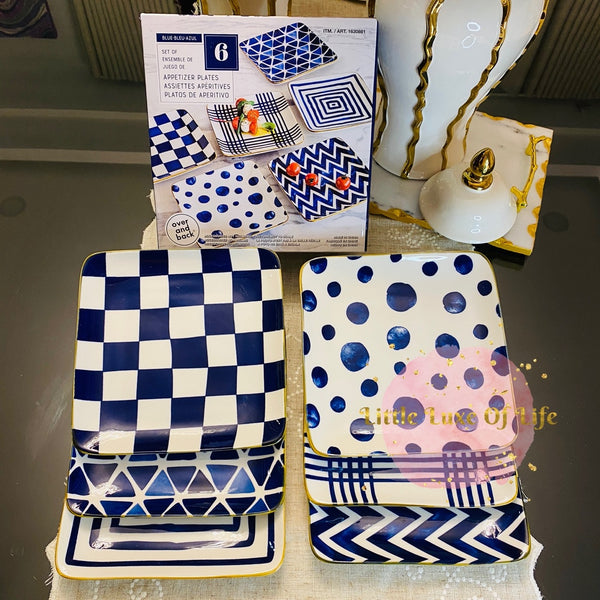 OverandBack Appetizer Square Plates 6-pack - BLUE