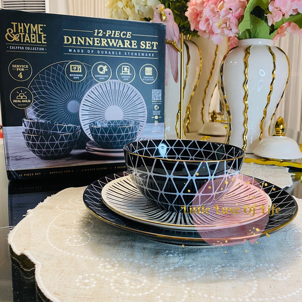 Thyme & Table Calypso 12 Piece Stoneware Dinnerware Set, Service for 4
