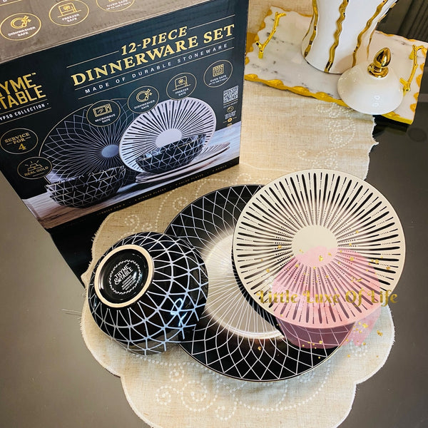 Thyme & Table Calypso 12 Piece Stoneware Dinnerware Set, Service for 4