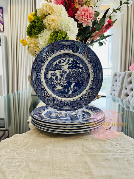 Royal Stafford Ceramic Willow Dinner Plates 11" inches, 6pc set - BLUE