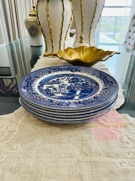 Royal Stafford Ceramic Willow Dinner Plates 11" inches, 6pc set - BLUE