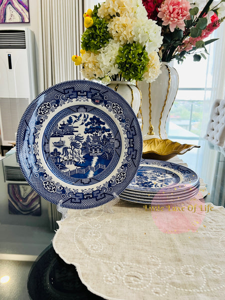 Royal Stafford Ceramic Willow Dinner Plates 11" inches, 6pc set - BLUE