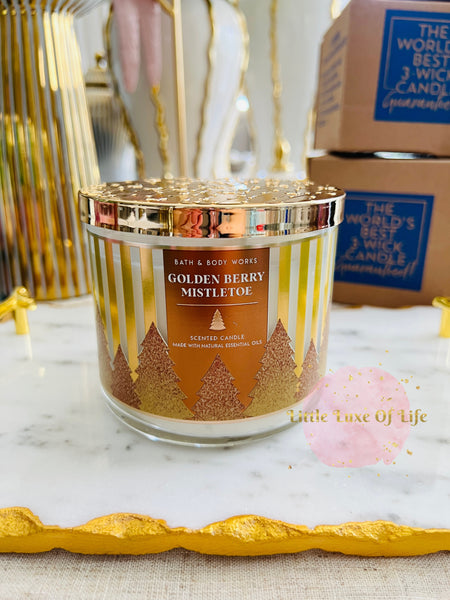 Bath & Body Works GOLDEN BERRY MISTLETOE 3-wick Candle 14.5 oz / 411 g