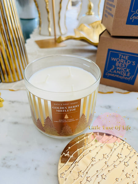 Bath & Body Works GOLDEN BERRY MISTLETOE 3-wick Candle 14.5 oz / 411 g