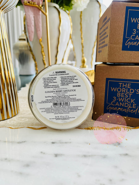 Bath & Body Works GOLDEN BERRY MISTLETOE 3-wick Candle 14.5 oz / 411 g