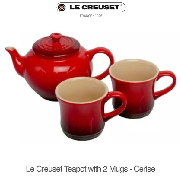 Le Creuset Teapot with 2 Mugs Set - CERISE