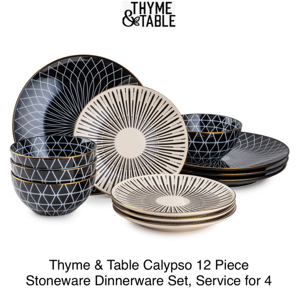 Thyme & Table Calypso 12 Piece Stoneware Dinnerware Set, Service for 4
