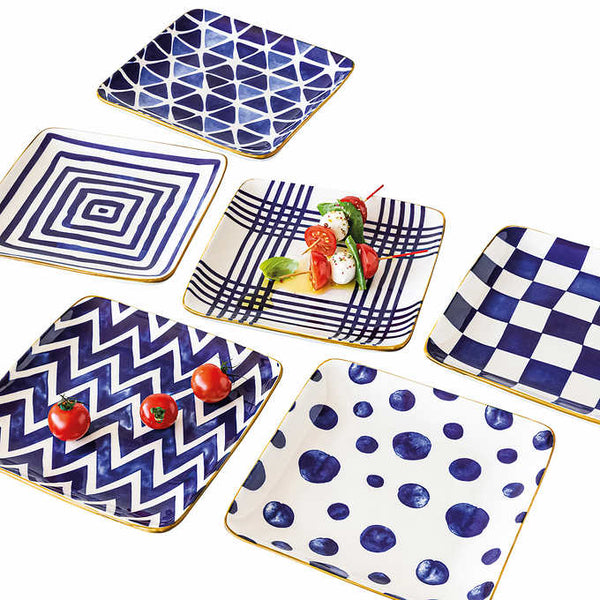 OverandBack Appetizer Square Plates 6-pack - BLUE
