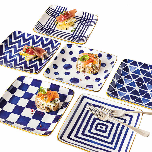 OverandBack Appetizer Square Plates 6-pack - BLUE