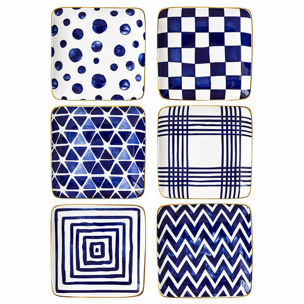 OverandBack Appetizer Square Plates 6-pack - BLUE