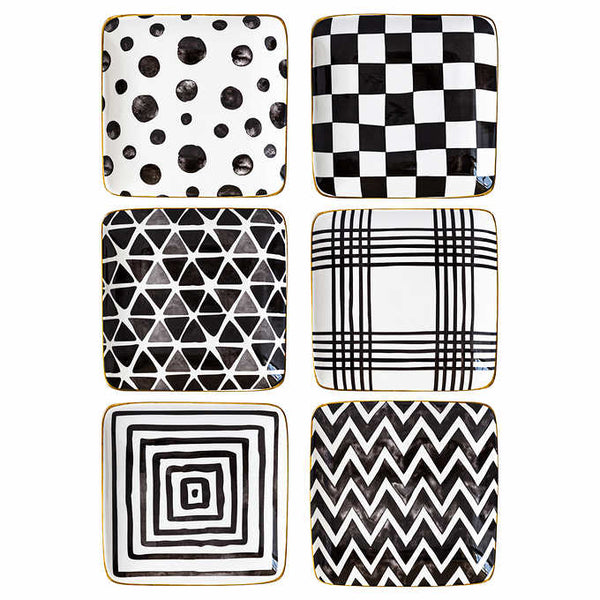 OverandBack Appetizer Square Plates 6-pack - BLACK