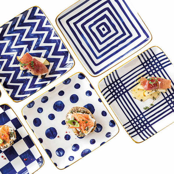 OverandBack Appetizer Square Plates 6-pack - BLUE