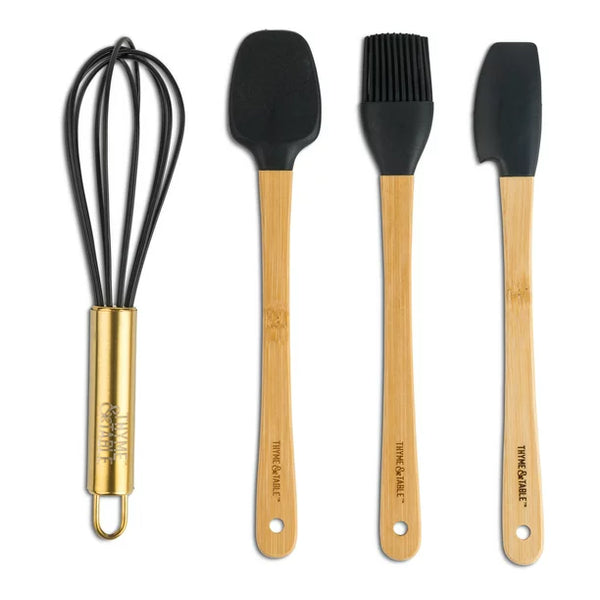 Thyme & Table Mini Kitchen Utensil Set with Whisk, Spatula, Mini Loaf Pan, Cupcake Liners, 11 Pieces - GOLD