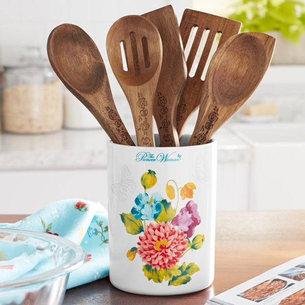 The Pioneer Woman Utensil Crock, Blooming Bouquet, 6-Piece Set