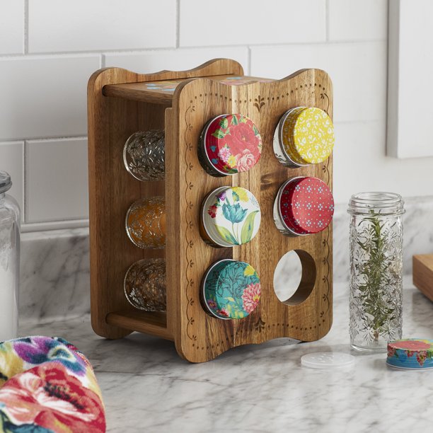 The Pioneer Woman Sweet Rose Acacia Wood Spice Rack with Glass Decorat –  LittleLuxeOfLife