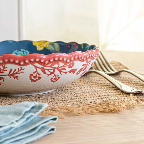 The Pioneer Woman Fancy Flourish Stoneware Pasta Bowl, BLUE