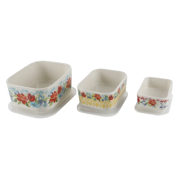 The Pioneer Woman Spring Bouquet 6-Piece Decorated Stoneware Storage Set with Lids
