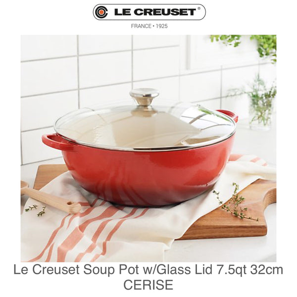 Le Creuset Cast Iron Classic Soup Pot with Glass Lid 7.5qt 32cm - CERISE