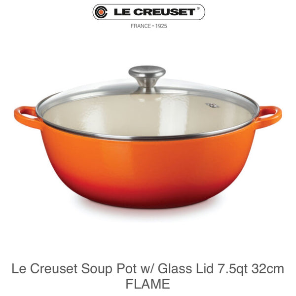 Le Creuset Cast Iron Classic Soup Pot with Glass Lid 7.5qt 32cm - FLAME