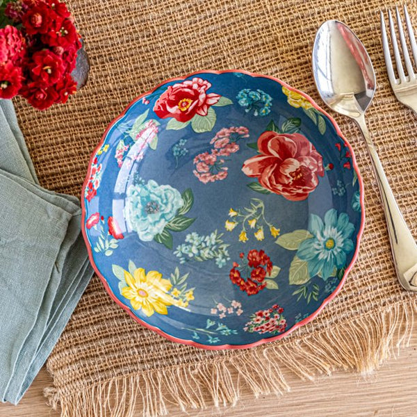 The Pioneer Woman Fancy Flourish Stoneware Pasta Bowl, BLUE