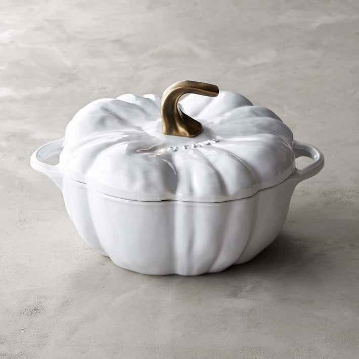 Staub Cast Iron - Specialty Shaped Cocottes 3.5 qt, Pumpkin, Cocotte With  Stainless Steel Knob, White