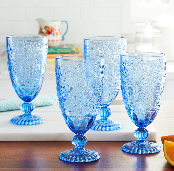 The Pioneer Woman Amelia 4-Piece 14.7-Ounce Goblet Set, Blue