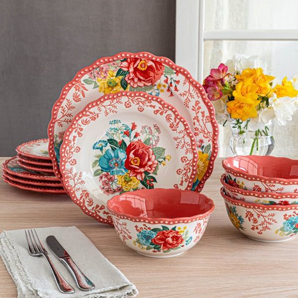 The Pioneer Woman Fancy Flourish Stoneware 12 Piece Set