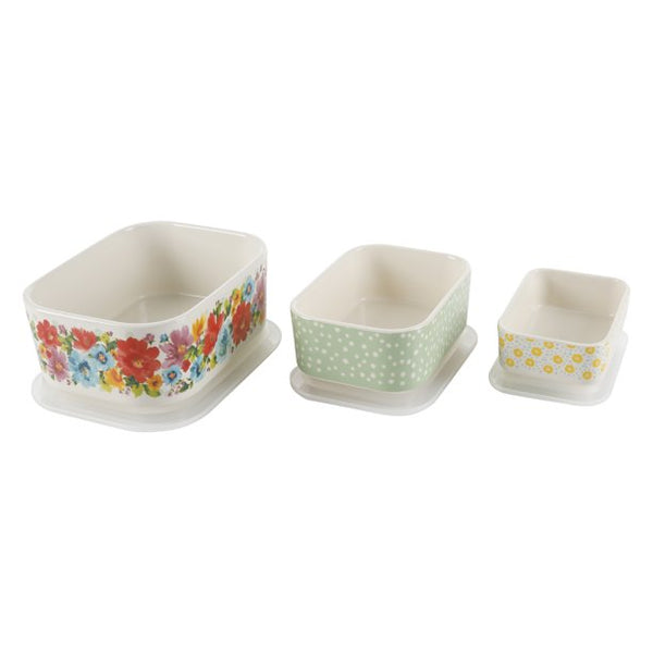 The Pioneer Woman Breezy Blossoms 6-Piece Decorated Stoneware Storage Set with Lids