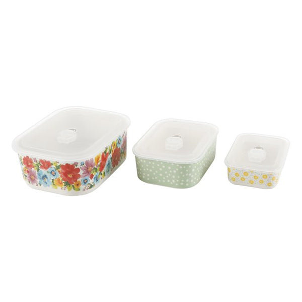 The Pioneer Woman Breezy Blossoms 6-Piece Decorated Stoneware Storage Set with Lids
