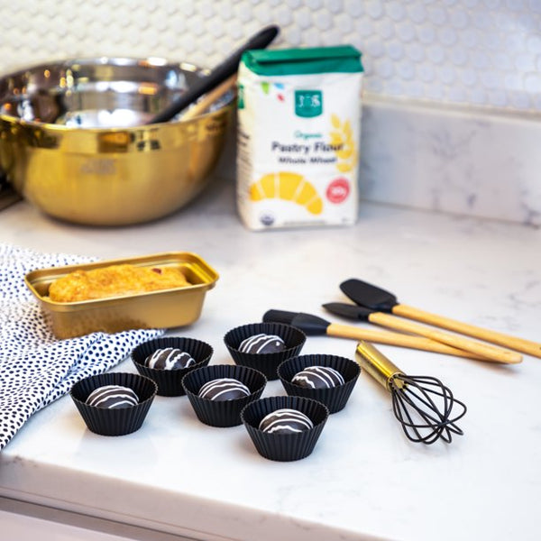 Thyme & Table Mini Kitchen Utensil Set with Whisk, Spatula, Mini Loaf Pan, Cupcake Liners, 11 Pieces - GOLD