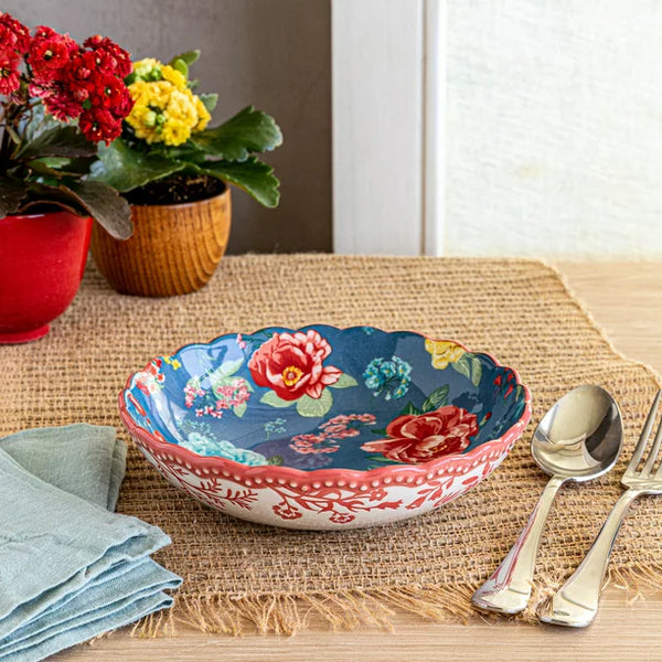 The Pioneer Woman Fancy Flourish Stoneware Pasta Bowl, BLUE