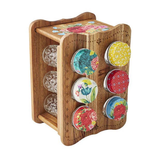 The Pioneer Woman Sweet Rose Acacia Wood Spice Rack with Glass