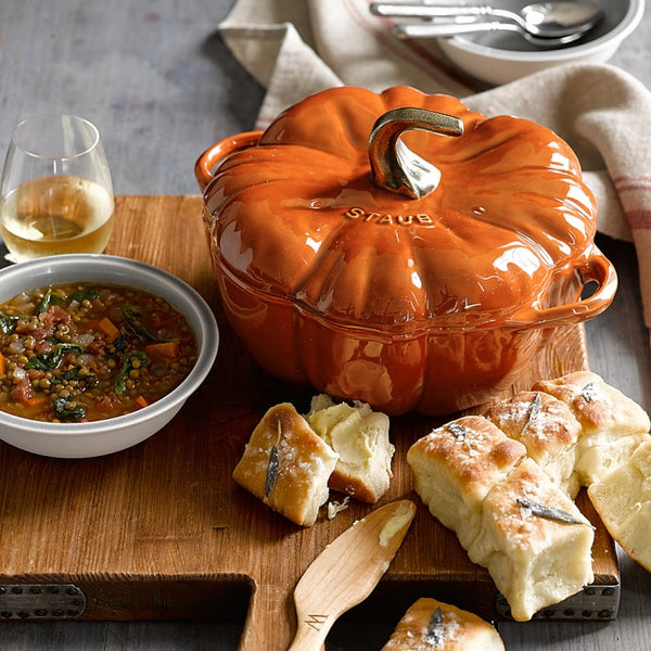 Staub Enameled Cast Iron Pumpkin Cocotte 3.5QT -ORANGE